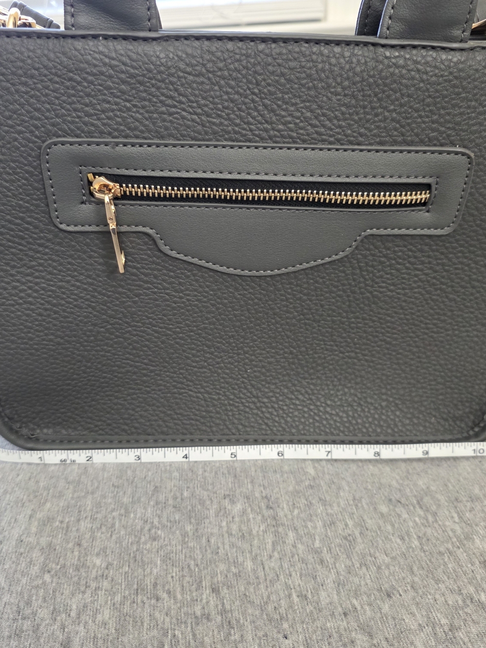 Gray Structured Tote Bag with Gold Hardware 2-in-1 Purse - Picture 8 of 10